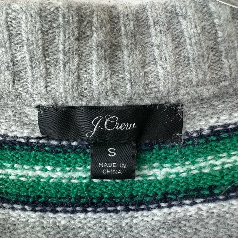 J. Crew Gray Crewneck Sweater with Green Stripes